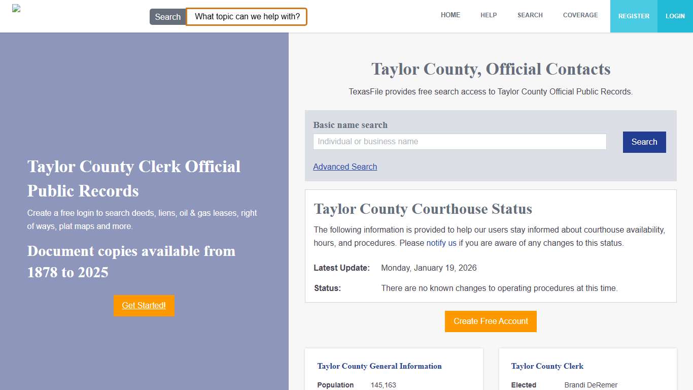 Taylor County Clerk Official Public Records | TexasFile