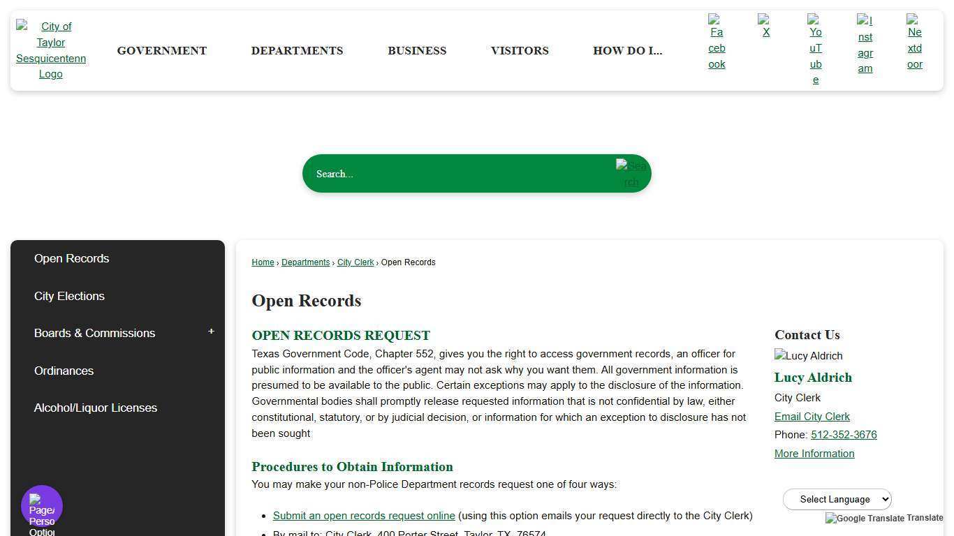 Open Records | Taylor, TX - Official Website