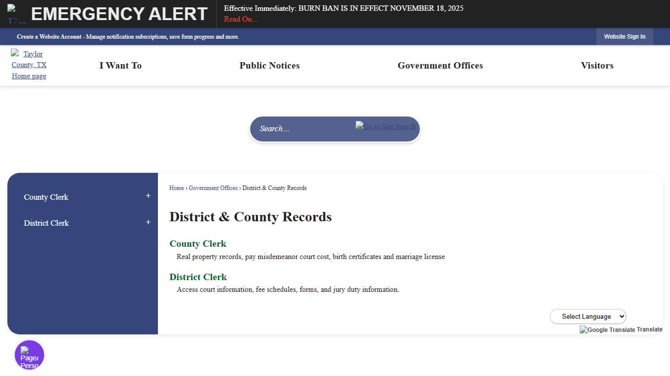 District & County Records | Taylor County, TX - Official Website